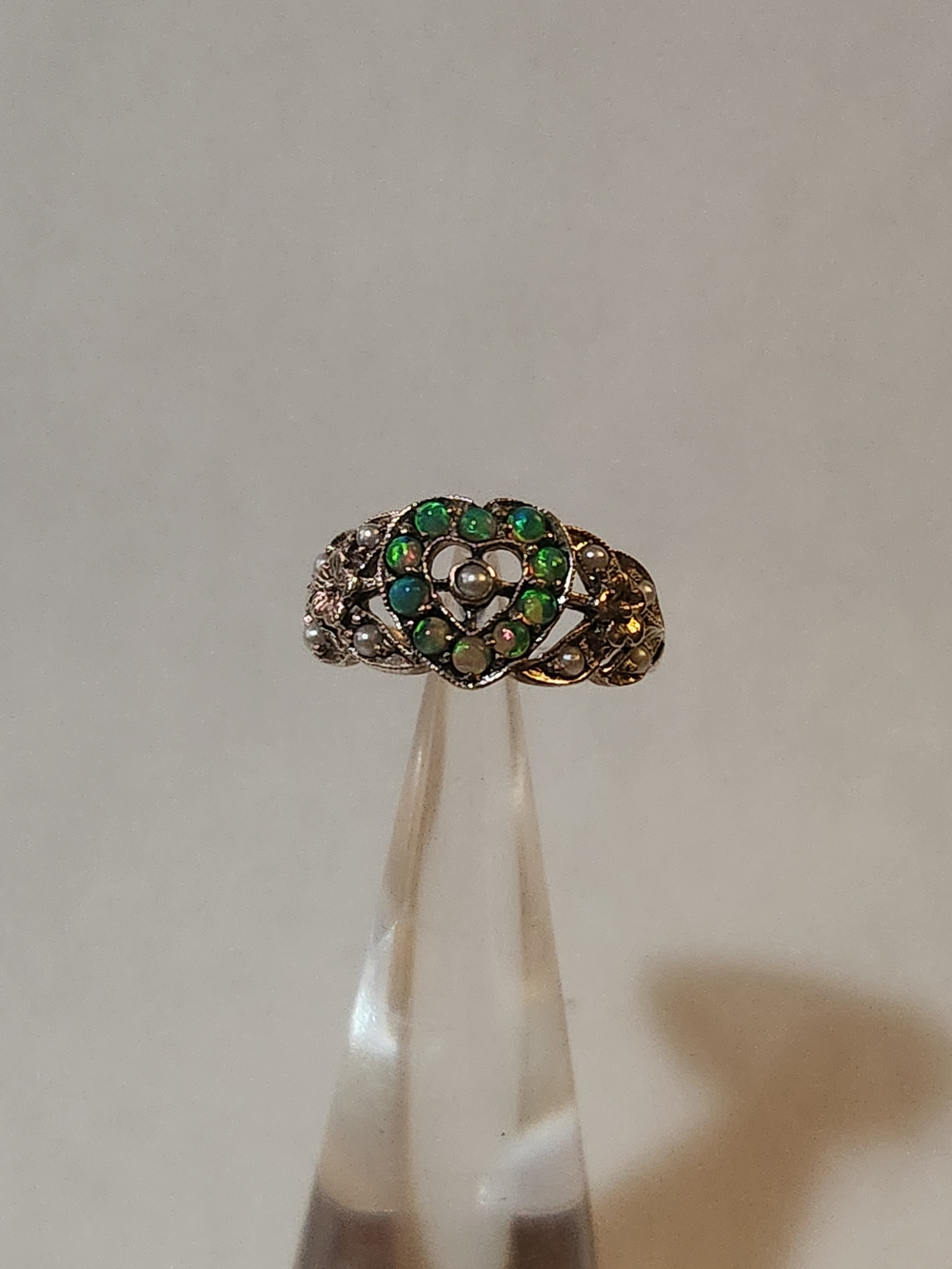 Vintage-Inspired Green Opal Heart Ring - Women's Jewelry